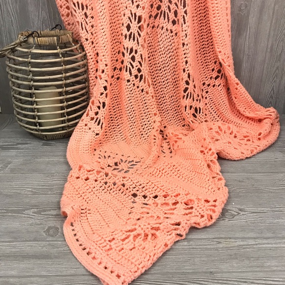 Other - Crochet orange throw blanket 88”x57” flower design